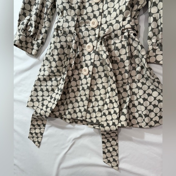 Atmosphere Trench Coat Polka Dot Heart Print Belted Jacket Gray Cream US Size 6 - Picture 10 of 14